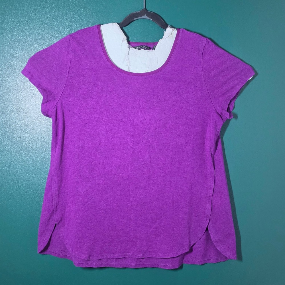 H by Halston Womens Purple Short Sleeve Scoop Neck Tulip Hem T-Shirt Size L